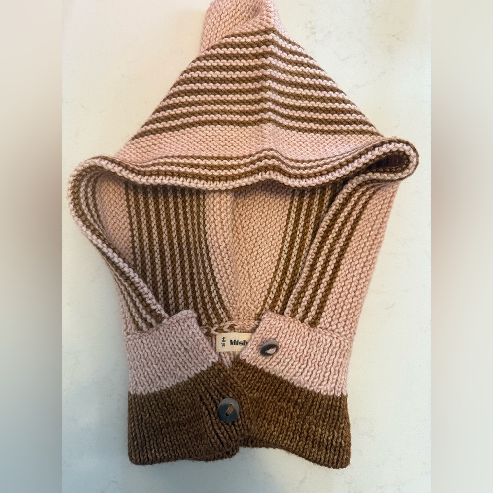 Misha and Puff garter stitch hood - Size 4-8 years.